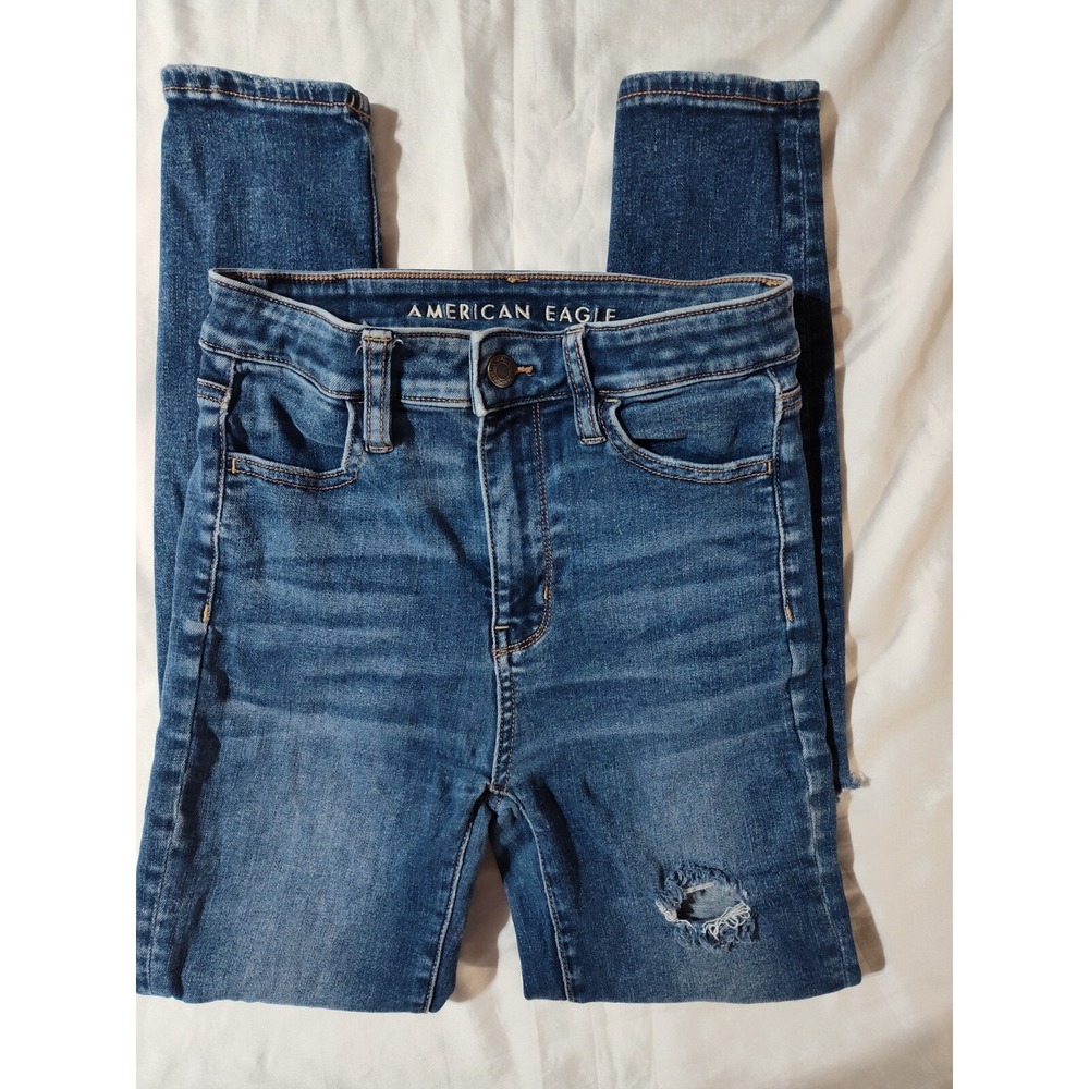 American Eagle 0 short super hi rise jegging stretch denim jeans distressed